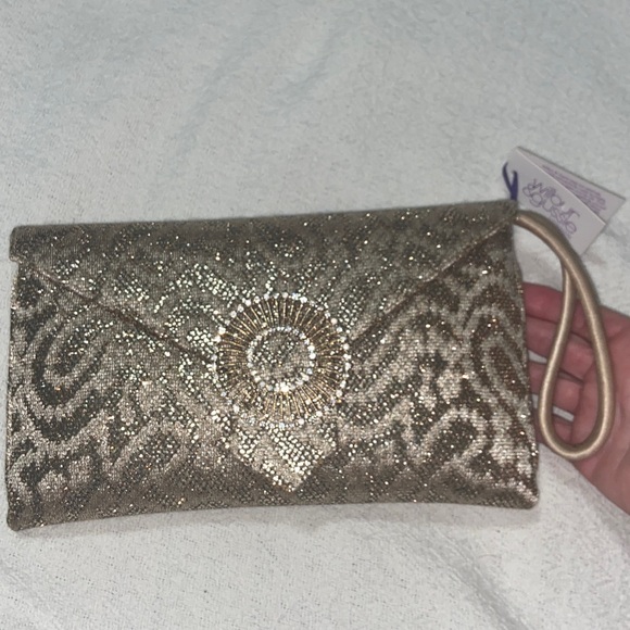 Nwt Wilbur & Gussie Charlie Gold Glitter Classic Clutch - Picture 1 of 16